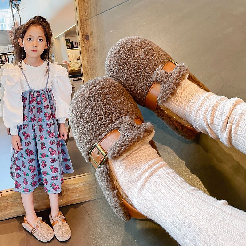 Toddler Winter Loafers Buckle Plush Furry Warm Leisure Boys Flat Shoes Kidszworld Slip-on Comfy Kids Wool Rolled Girls Cotton Shoes 21-36 K0499