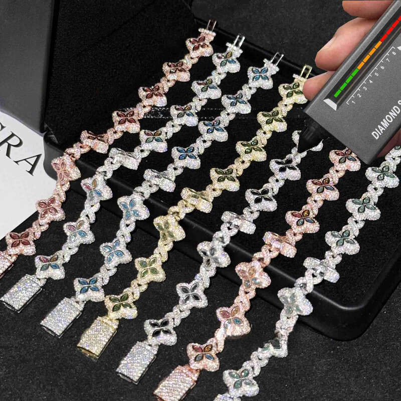 New 15mm Marquise Flower Design Hip hop Jewelry Iced out Unisex Cuban Link Chain Sier Moissanite Bracelet