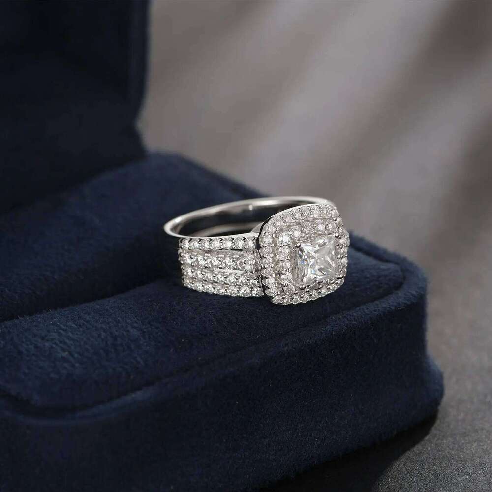 Newshe Certified Moissanite Weddings Ring Set for Women Sterling Sier Halo Princess Cut Elegant Jewelry