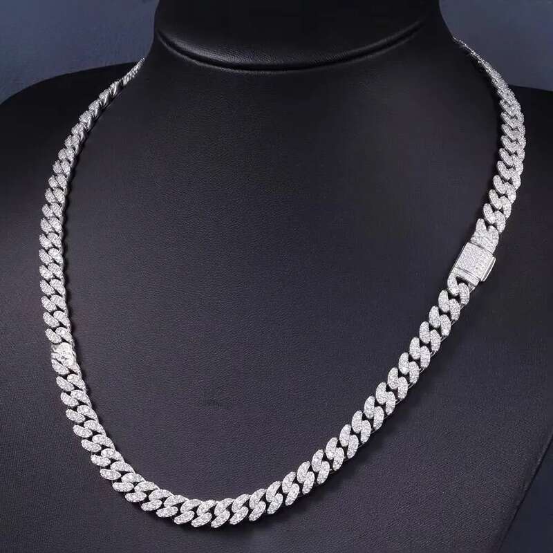 Bling Hip Hop 6mm 10mm Single Row Sier Pass Dia Tester Moissanite Necklace Cuban Link Chain