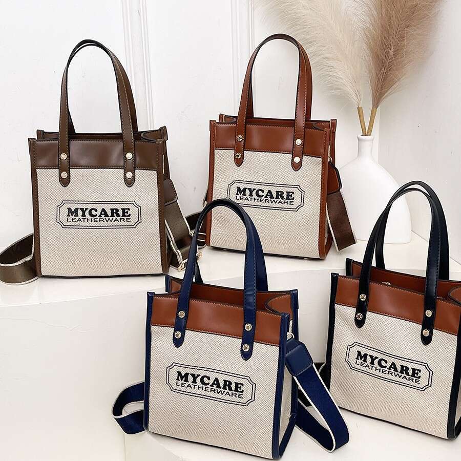 designer bag Luxury bag New Color-Block Women's Trendy Printed Handbag Crossbody Tote Linen Canvas Bag