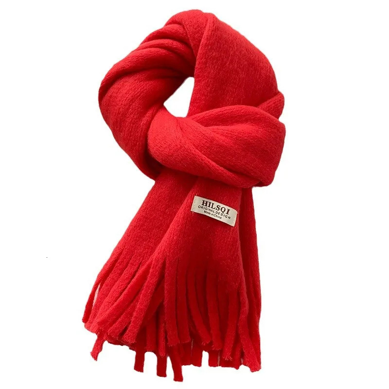 Winter Scarf For Women Plain Warm Shawls Wraps Female Thick Knitted Soft Long Tassel Shawl Neckwrap Solid Neckerchief 250930