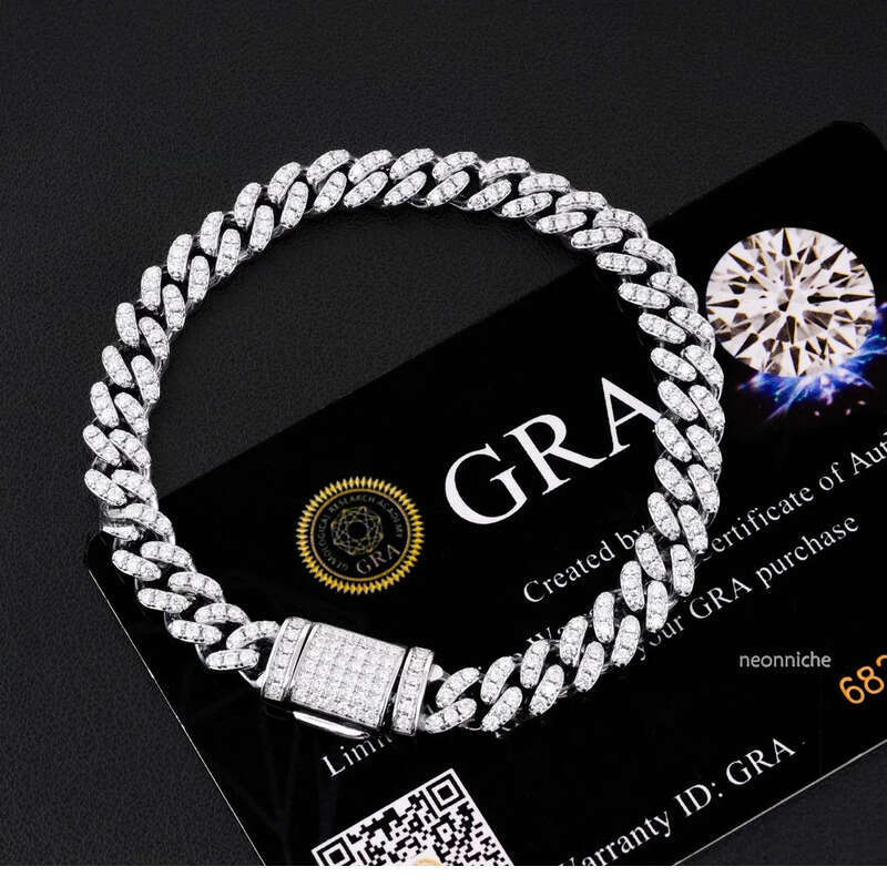 Fashion 6mm Hip Hop Jewelry Iced Out VVS Moissanite Bracelets Sterg Sliver Cuban Chain k for Women Men's