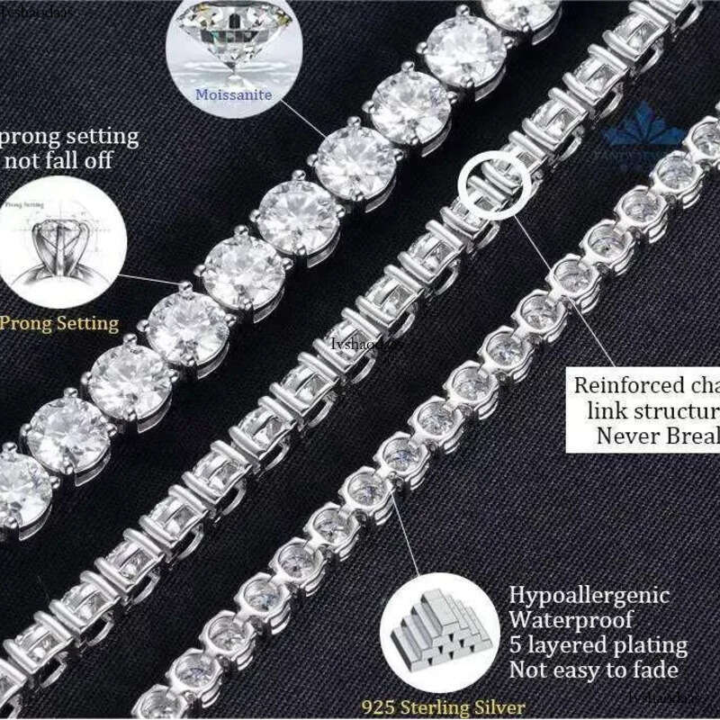 Fine Jewelry Hip Hop Sterling Sier Iced Out Tennis Chain for Men Women VVS Moissanite Dia Bracelet