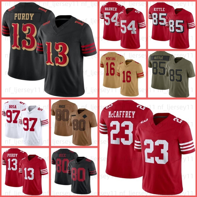23 Christian McCaffrey Brock Purdy George Kittle Football Jersey Mike Evans Nick Bosa Ricky Pearsall Fred Warner Jerry Rice Brian Robinson Lenoir Joe Montana