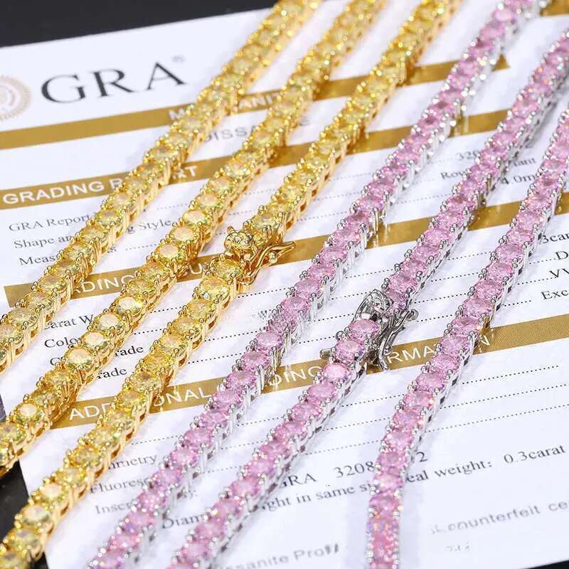 New Trend Fine Jewelry Iced Out Blue Green Colorful VVS Moissanite Dia Cluster Chain Tennis Necklace For Women Men