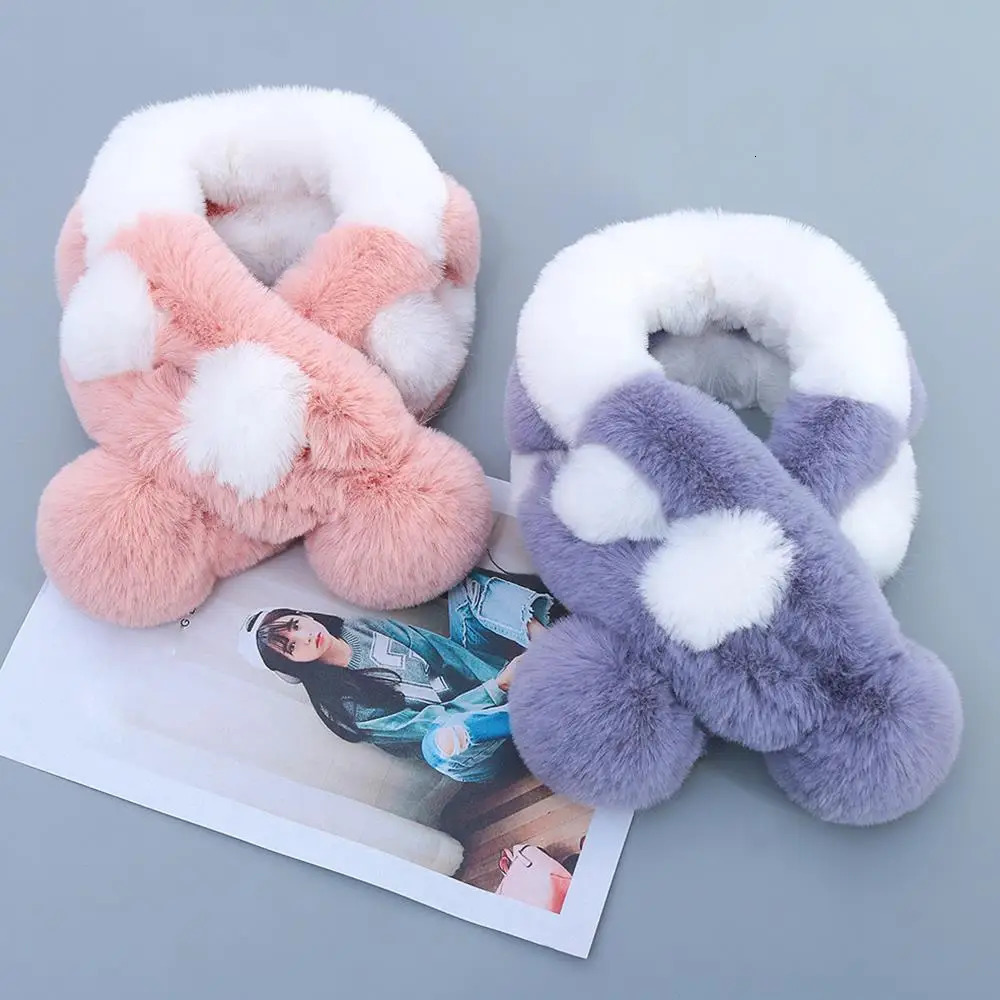 Girl Lolita Neckerchief Faux Rabbit Fur Sweet Plush Ball Furry Scarf Wrap Winter Neck Warmer Elegant Wedding Banquet Shawl 250929