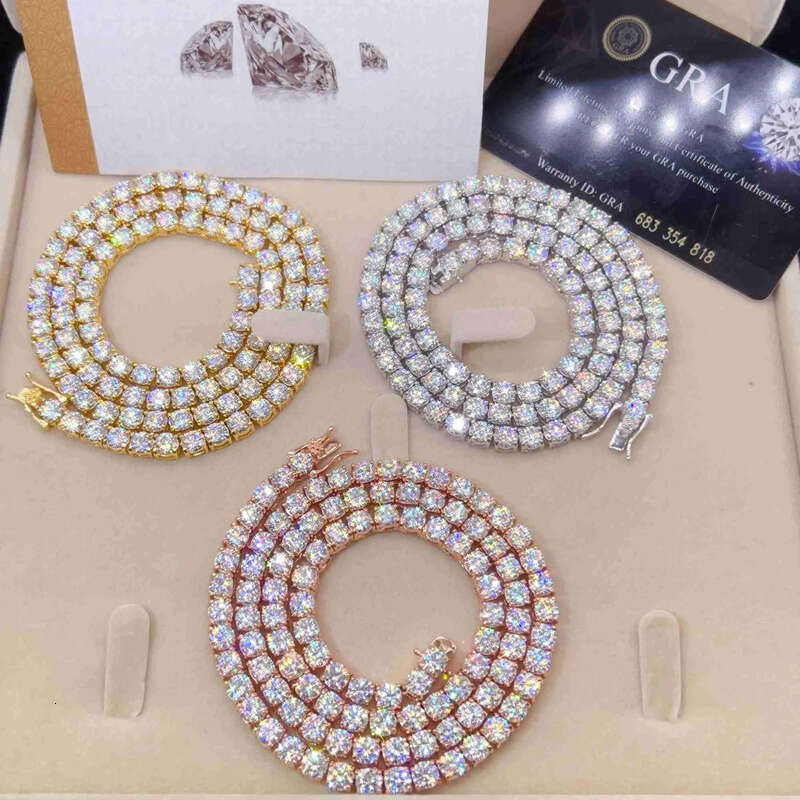 Designer Jewelry Good Price Gra Certified Vvs Moissanite Sterling Sier Solid Gold Tennis Chain