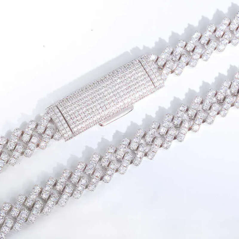 GRA Certificate 10mm Single Row Fine D/VVS Moissanite Cuban k Chain Rapper Hip Hop Necklace Jewelry