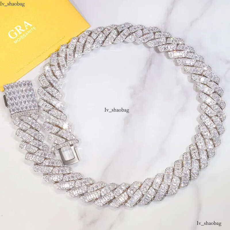 Factory wholesale men's necklace Vvs Moissanite k Necklace Custom Iced Baguette Straight e Cuban Chain Hip Hop Sier Jewelry