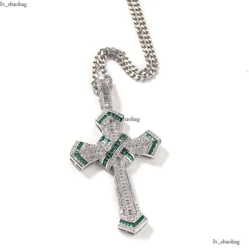Hip Hop Cross Pendants Necklace Platinum Plated Men Women Lover Gift Religious Jewelry with Leather Rope Chain