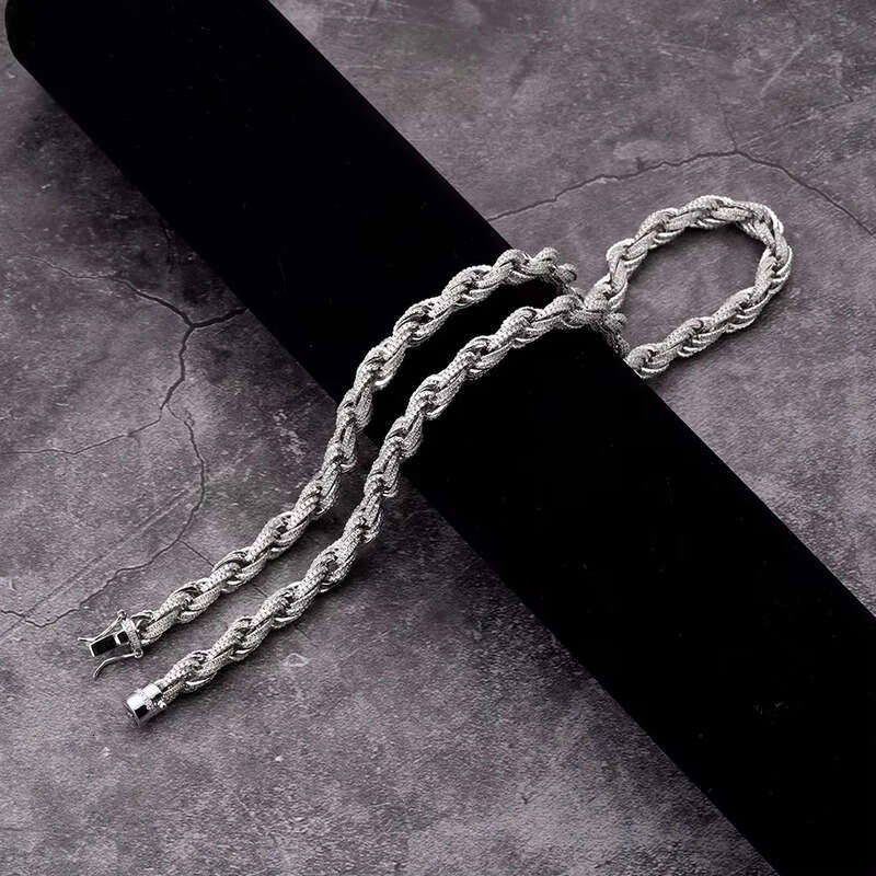 Customized Bulk Size 6mm 8mm 10mm Iced Out Cz Rope Chain Sterling Sier HipHop Jewelry Moissanite Cuban Necklace