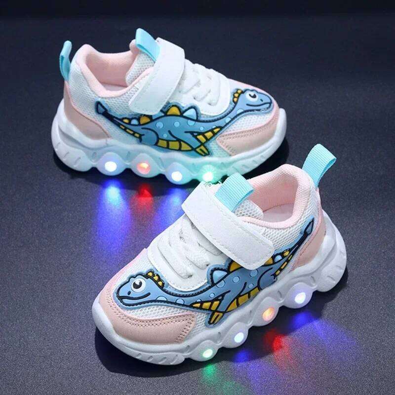 LED Cute Cartoon Boys Casual Sneaker for Children Girl Mesh Breathable Lighting Shoes Baby Illuminated Shoe