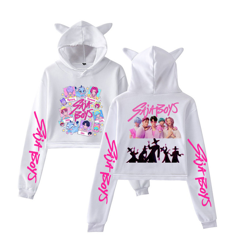 KPop Demon Hunters Huntrix Saja Boys Cat Ear Kid's Hoodies Kid Adult Parent child Crop Top Pullover Streetwear Hoodies with Anime Graphic for K-P