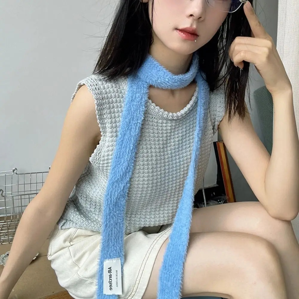Cute Solid Color Wool Shawl Y2K Harajuku Knitted Scarf Keep Warm Korean Style Long N Scarves Ladies 250929