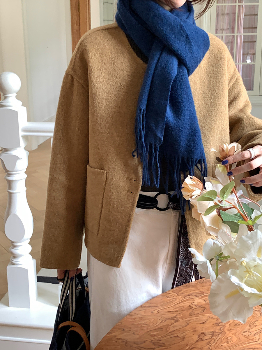2025 women's wool round neck double-sided wool coat autumn and winter new Korean style designer jacket autumn coarse wool luxury short jacket jac