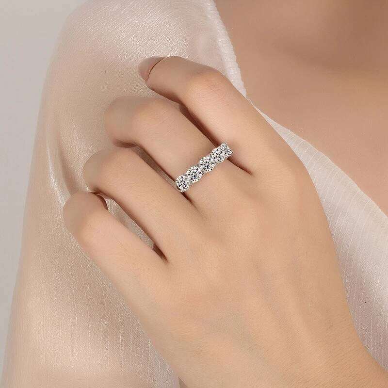 PERFANY 2.5/5CT Moissanite For Women S Pure Sier Five Gemstone Ring Wedding High-end Jewelry