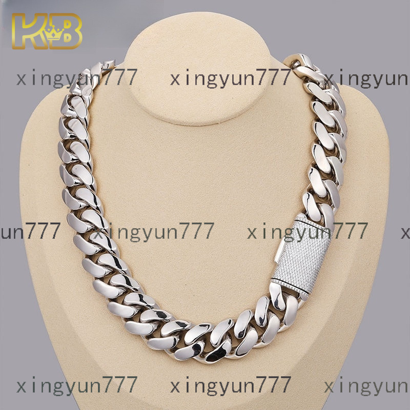 20mm VVS Moissanite Cuban Chain Necklace Iced Out Sterling Silver Hip Hop Jewelry with Box Clasp Dropshipping Available