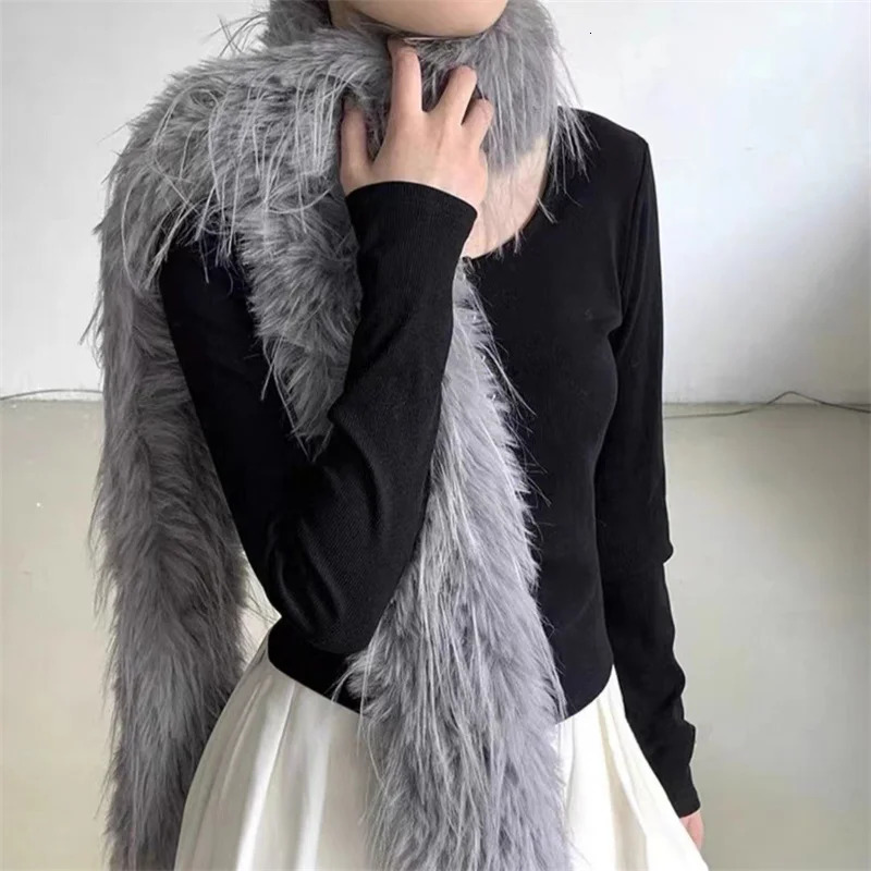 Korean Runway Style Thick Scarf Fashionable Plush Long Strip Scarf Womens Mink Fur Y2K Girl Scarf for Warm 250930