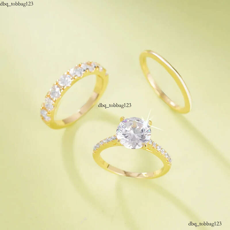3PCS Wedding Rings Elegant Vintage Jewelry 10KT Gold Fill Round Cut White Cubic Zircon CZ Dia Gemstones Party Eternity Women Bridal Ring Set Gift