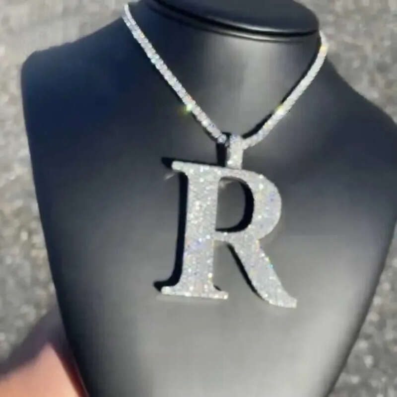 Custom Iced Out Dia Sier Vvs Moissanite Letter Necklace Pendant Hip Hop Jewelry