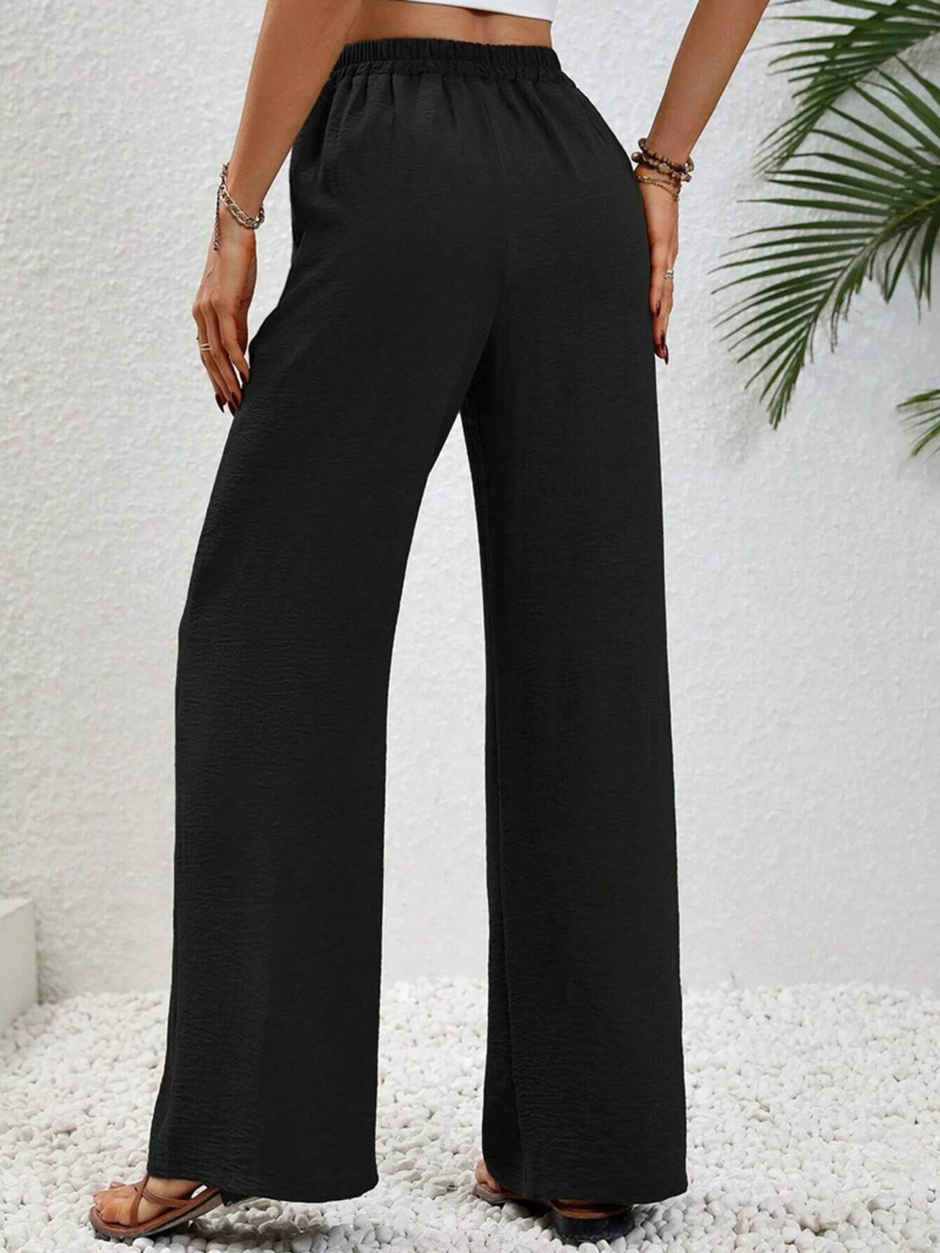 Women's Spring/Summer/Autumn New Solid Color Ice Silk Wide Leg Loose Casual Pants dongdumaoyi