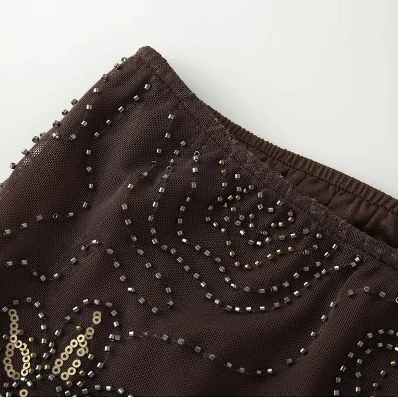 HXAO 2025 Beaded Tulle For Woman Baggy Sequin New In Pants Spring Summer Semi Sheer Women's Trousers 088 dongdumaoyi