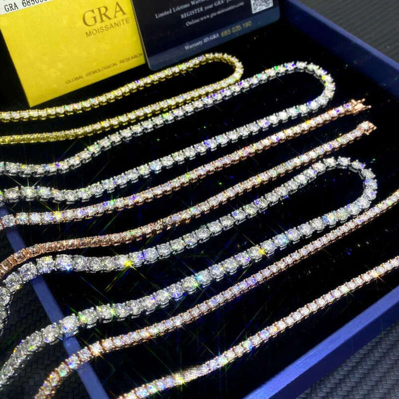 Sier Yellow Gold/Rose Gold Plated 3mm 4mm 5mm 6mm 6.5mm Iced Out Tennis Necklace Moissanite Manufacturer