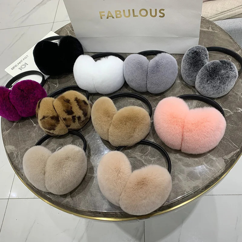 Natural 100 Rex Rabbit Fur Earmuffs Fashion Women Warm Russia Winter Real Fur Earmuffs Children Ear Cover fur Earlap Girl 250930