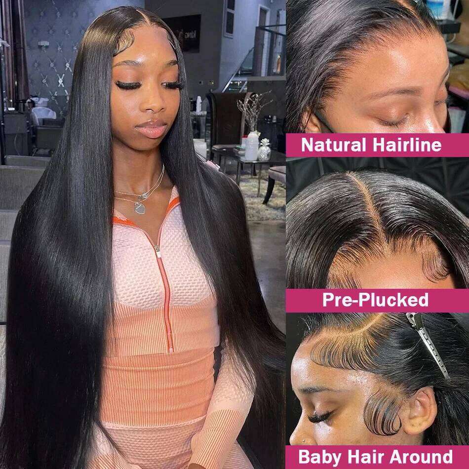 Hd Transparent Straight 13X4 13X6 360 Front Human Hair Wig 36 38 Inch 4X4 Lace Closure Wigs Pre Plucked For Women Xiusiyuan2510