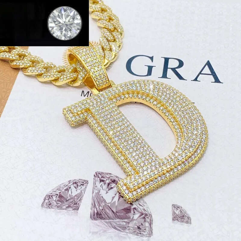 A-Z Sterg Sier Shiny VVS Moissanite Letter Pendant with 3mm 24inch Rope Chain Jewelry for Men Women Nice Gift