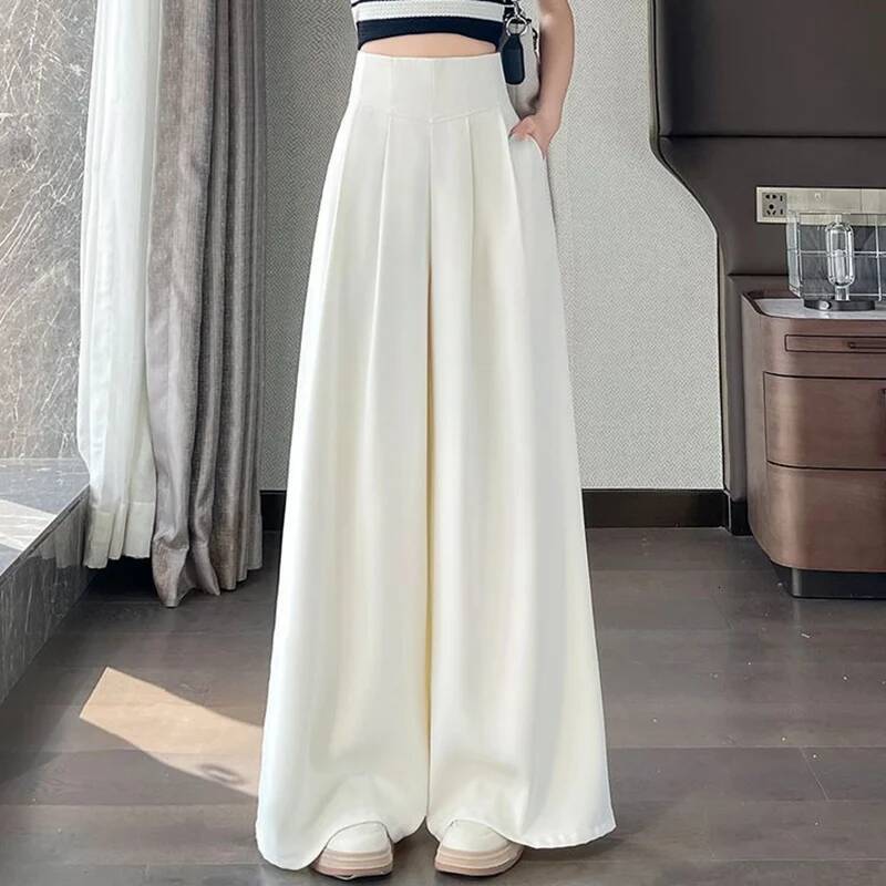 2025 Spring Summer Female Concise High Waisted Pants Lady Korean Basic Slim Fit Suit Trousers Women Straight Leg Baggy Slacks dongdumaoyi