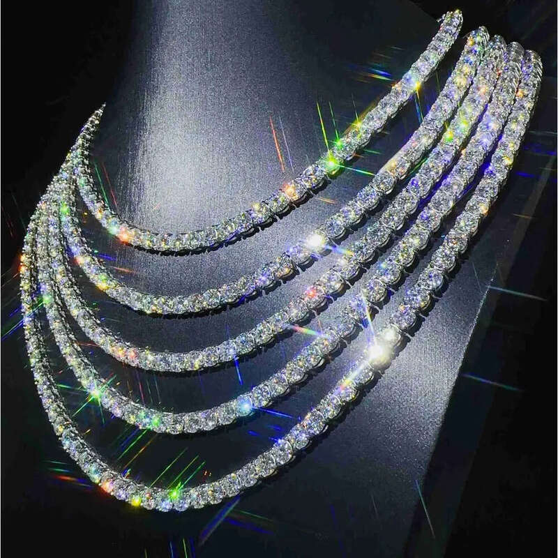 Fashion Jewelry Necklace Pass Dia Tester 5mm VS Moissanite Iced Tennis Mens and Womens Chain Free Shipping
