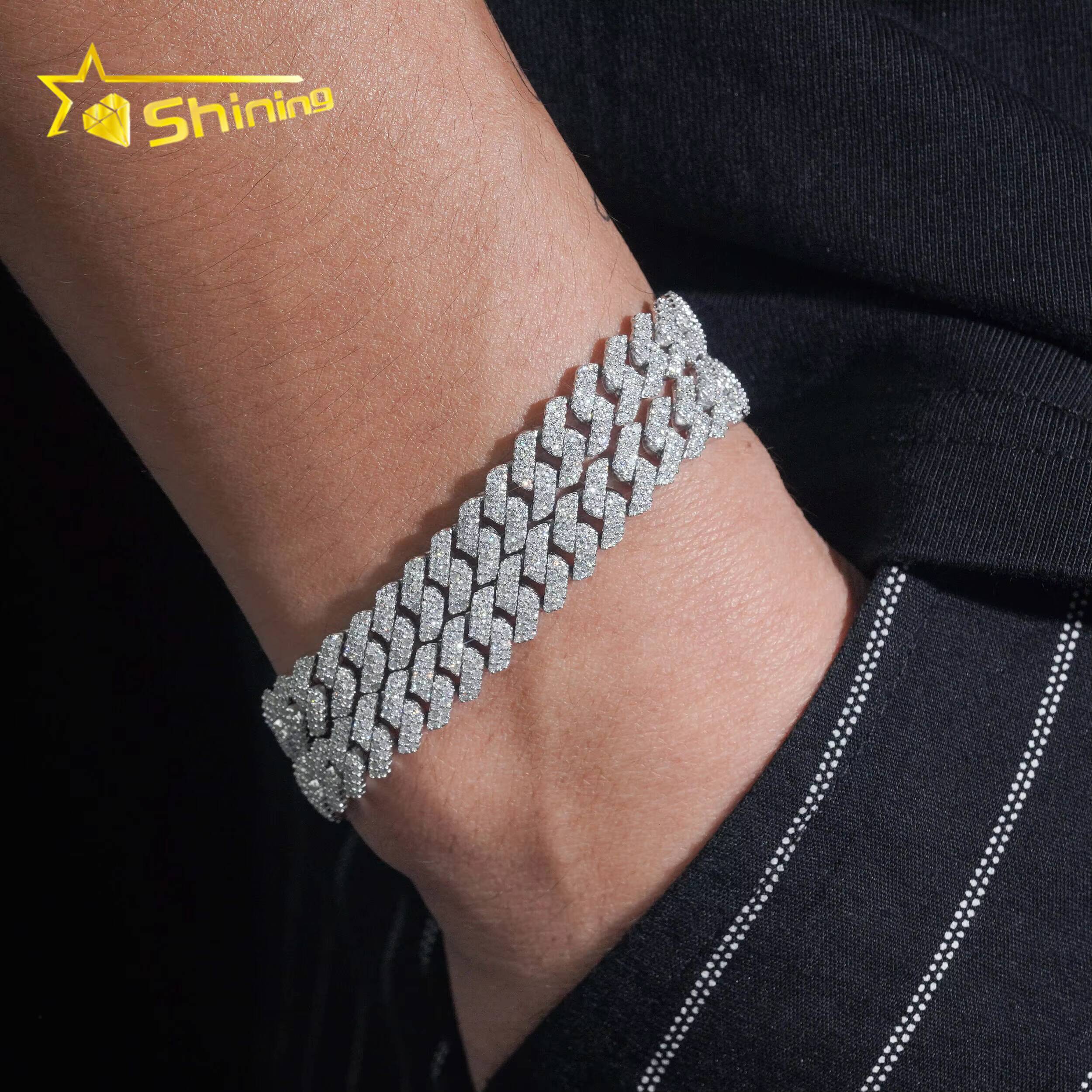 USA Local Stock 925 Silver 8mm VVS Moissanite Cuban Bracelet Hip Hop Jewelry Men Women Iced Out Moissanite Bracelet