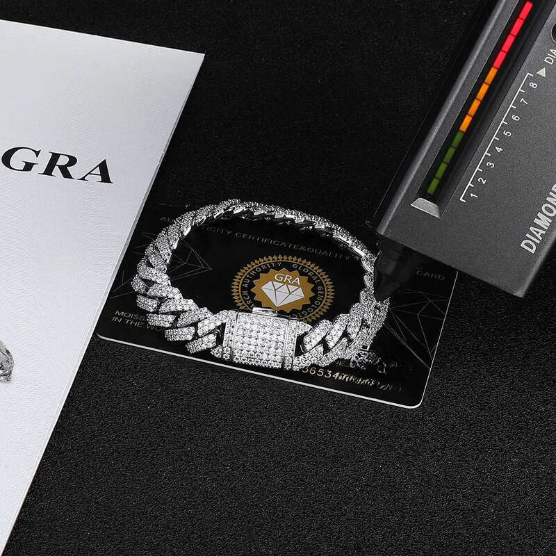 8/10/15/20mm Miami Hip Hop Jewelry Pass VVS Stone Shiny Sterling Sier Bracelet Moissanite Cuban Link Chain For Men