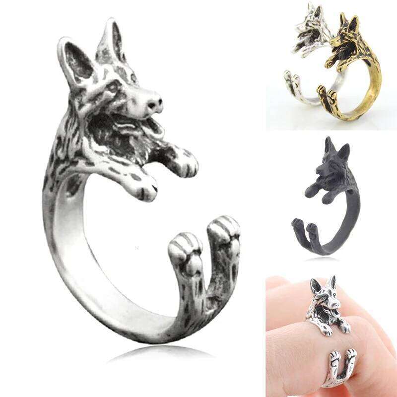 4 Style German Shepherd &Border Collie Shiba Inu & Akita Dog Wrap for Women Animal Metal Ring Anel Girls Unique Cool Gift