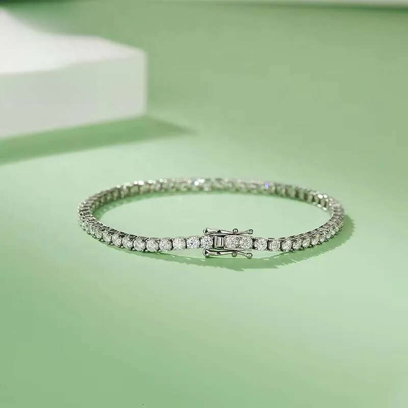 Sier Hip Hop Fine Jewelry Round Brilliant Cut Moissanite Dia 3mm-5mm Tennis Chain Bracelet/necklace for Men and Women