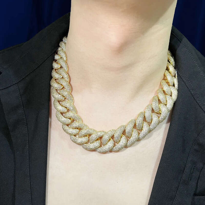necklace moissanite chain cuban k designer men 25mm wide 3row inlaid pass dia tester iced out Miami Sterg Sier Fine jewelry