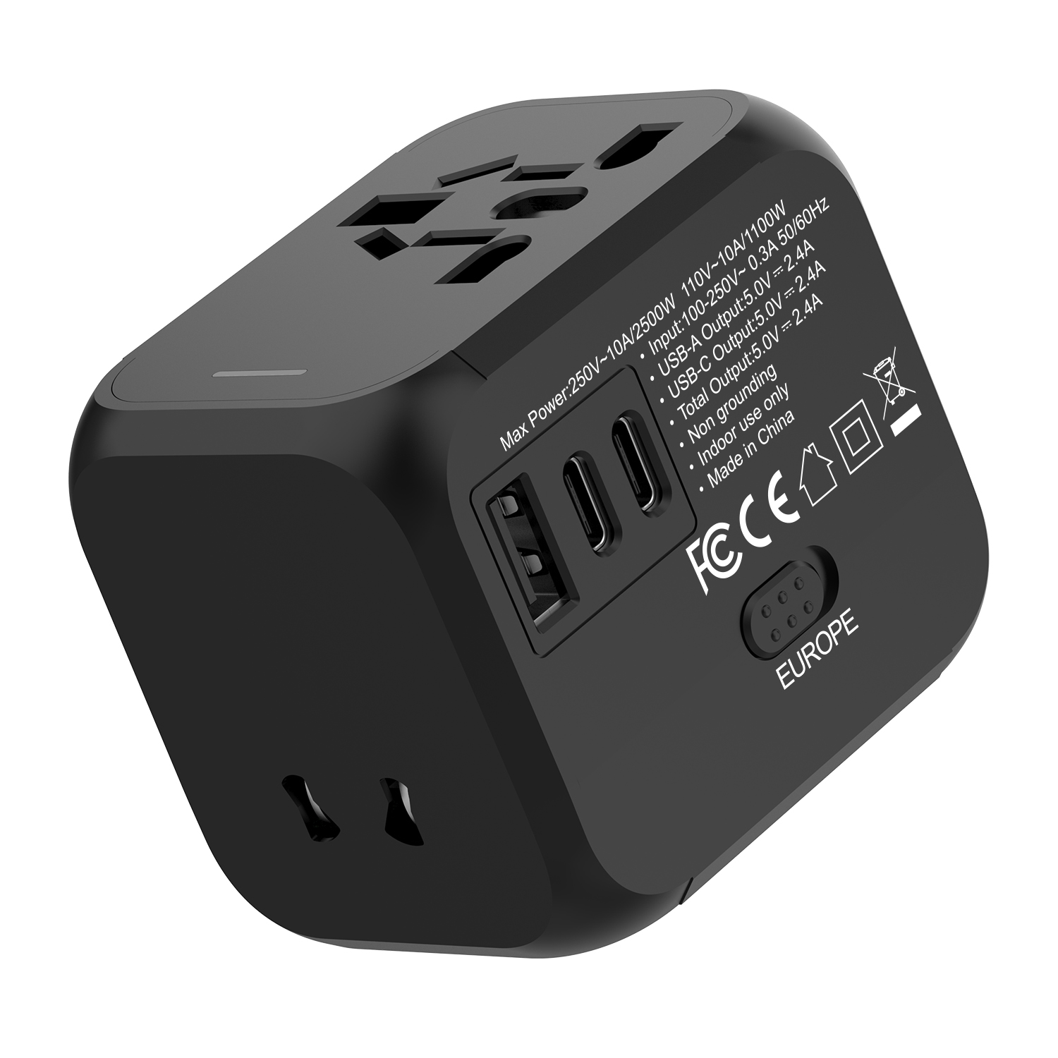 Universal Travel Adapter Travel Plug Adapter for US/EU/UK/AUS 2 USB A and 1 USB C Power Adapter Dual Fuses Eight Protection Portable Universal Socket 