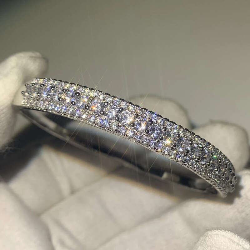 Stunning Hot Sale New 2019 Jewelry Sterling Sier Pave White Clear AAAAA Cubic Zirconia Women Bangle Wedding Wrist Bracelet Gift