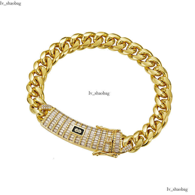 6-14mm Solid Stainless Steel Miami Cuban Chain Necklace Bracelets T Zircon Long Clasp 14K Gold Plated Jewelry