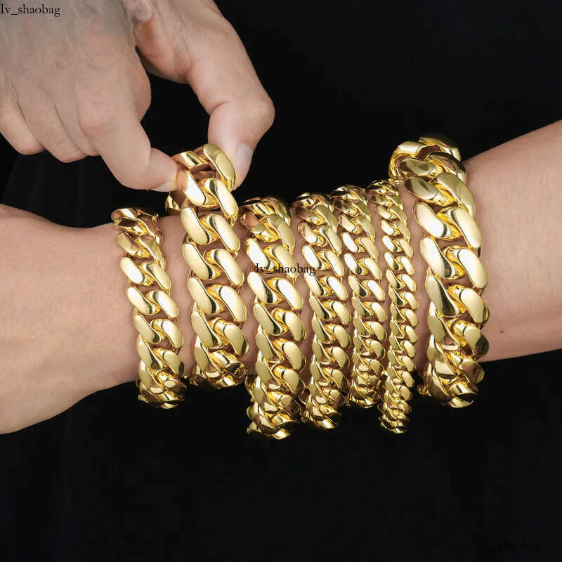 Cubana Wholesale Hip Hop Jewelry 14K Gold Plated Miami Cuban Link Chain Bracelet Heavy Solid Custom Fashion Man Women
