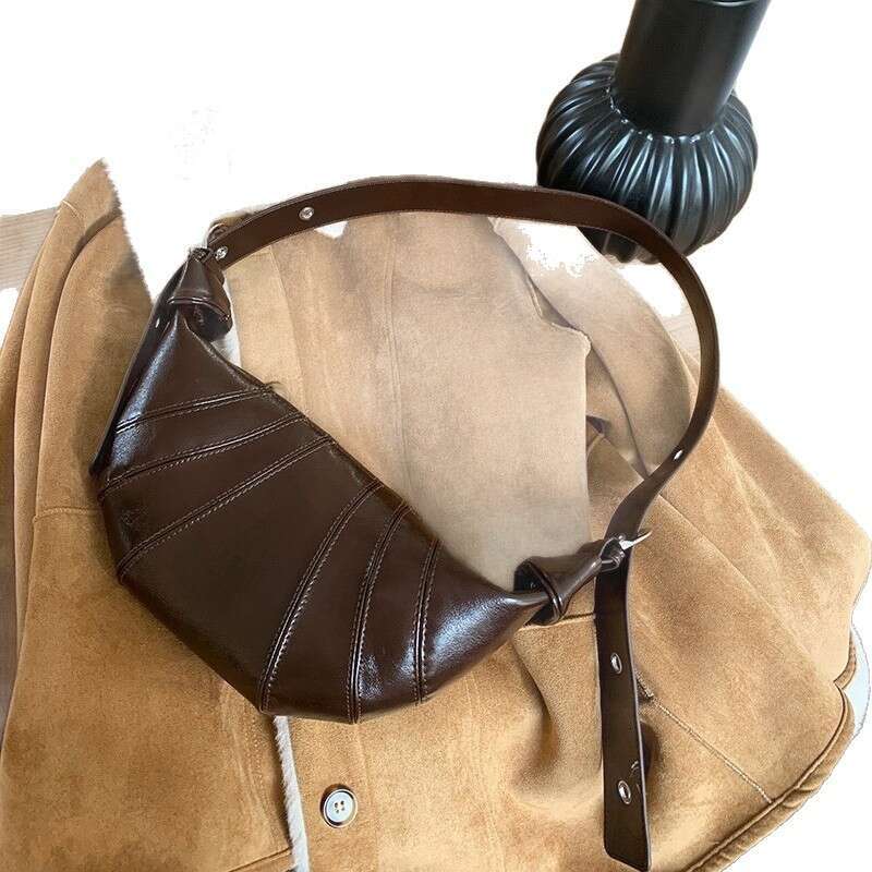 2025 New Niche Croissant Cowhide Dumpling Fashion Single Shoulder Crossbody Baguette Women's Bag