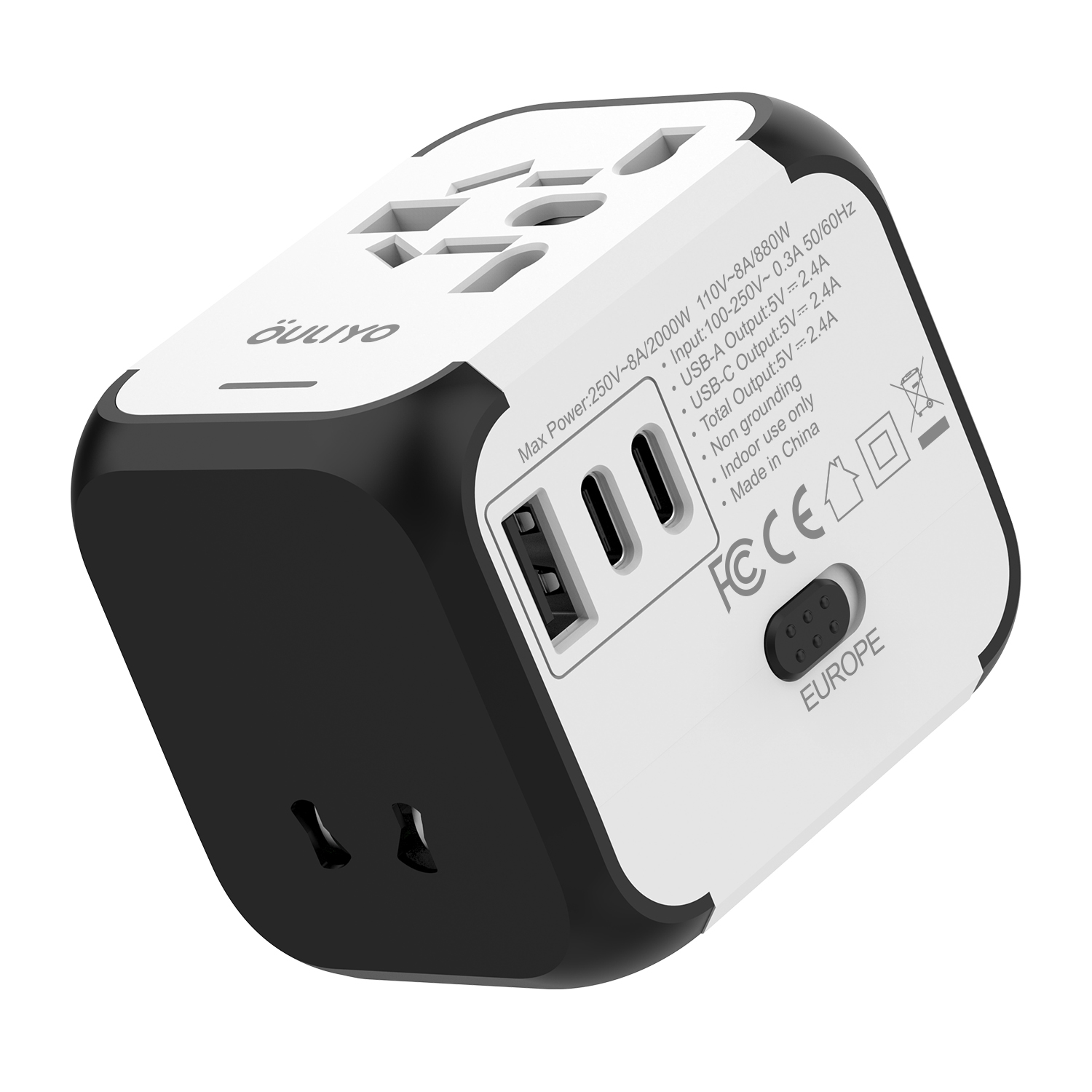 Universal Travel Adapter Travel Plug Adapter for US/EU/UK/AUS 2 USB A and 1 USB C Power Adapter Dual Fuses Eight Protection Portable Universal Socket 