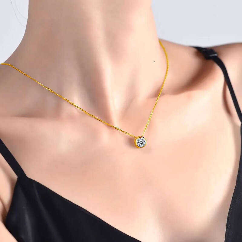 AU750 Real Gold Moissanite Dia Necklace Fine Jewelry For Woman Wedding Proposal Gift Present