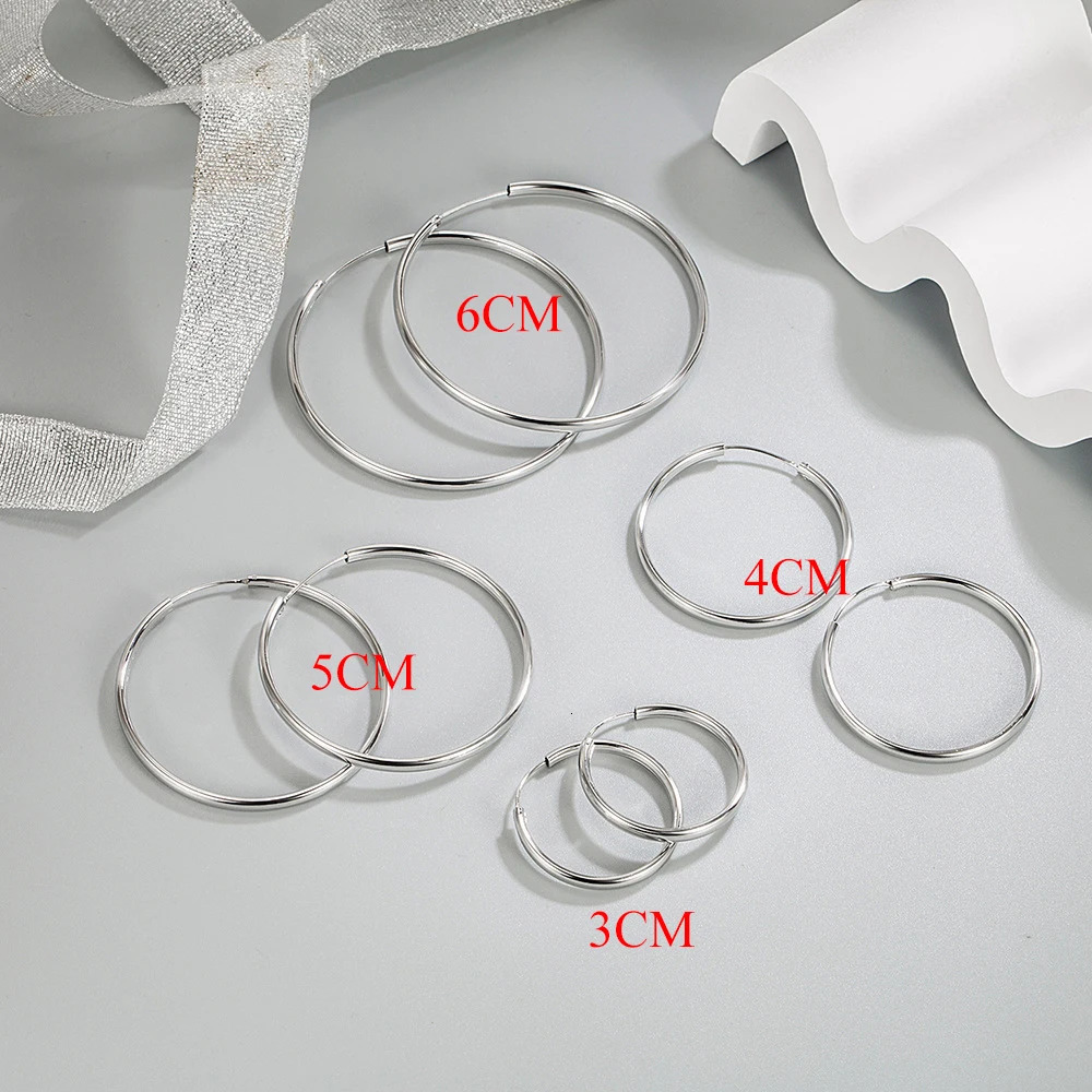 Real 925 Sterling Silver Womens Jewelry Fashion Round Hoop Earrings FQL23634 250930