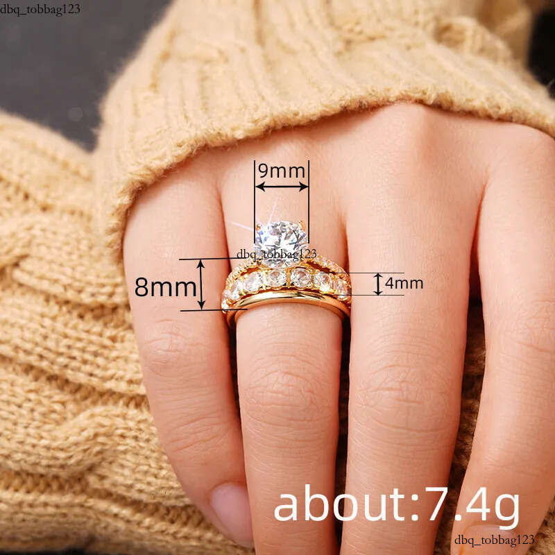 3PCS Wedding Rings Elegant Vintage Jewelry 10KT Gold Fill Round Cut White Cubic Zircon CZ Dia Gemstones Party Eternity Women Bridal Ring Set Gift