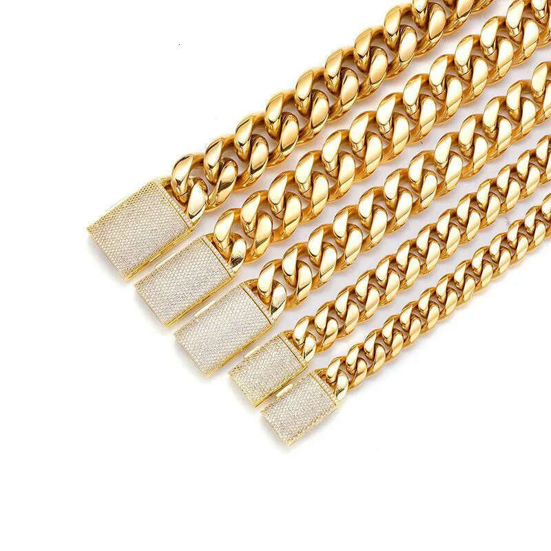 Miami Cuban Link Chain Necklace Designer 8/10/12/14mm Wide Micro Inlaid 5A CZ Dia In Buckle Rock Rapper Hip Hop Gold Mens Jewelry Women Luxe Gift