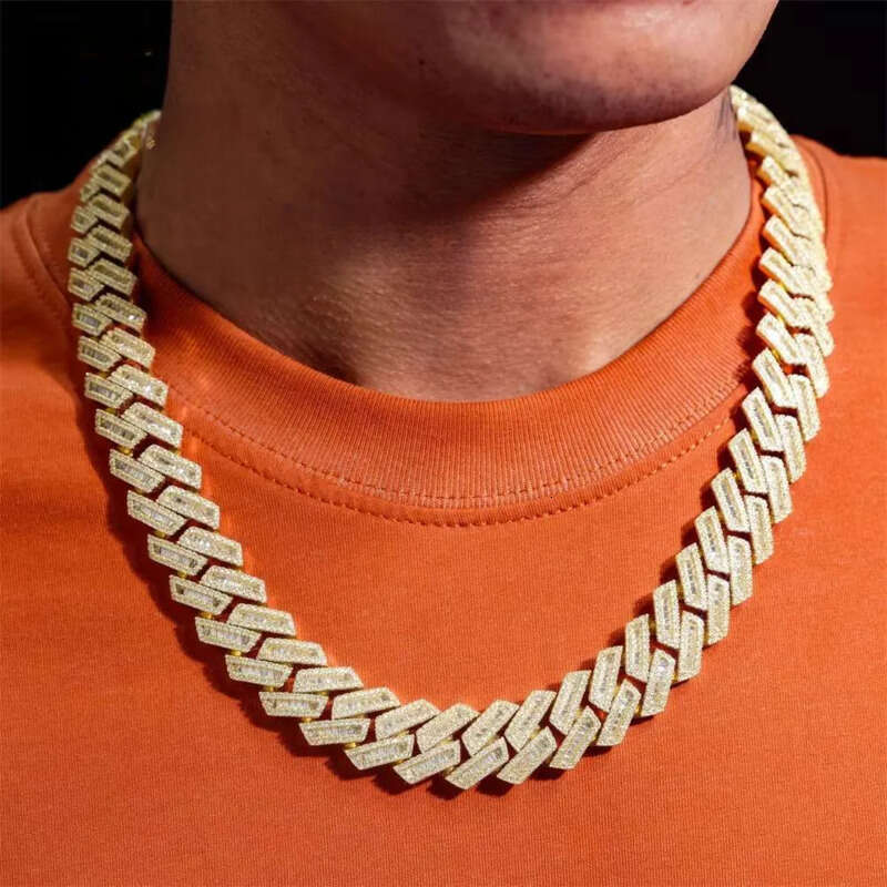 15mm 18mm Hip Hop Fine Jewelry Baguette Dia Men Necklace Sterling Sier Fully VVS Moissanite Cuban Link Chain