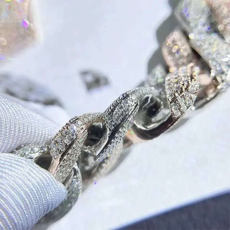 Customization Hip hop k Necklace White Gold Plated Iced Out Moissanite Dia Cuban Chain